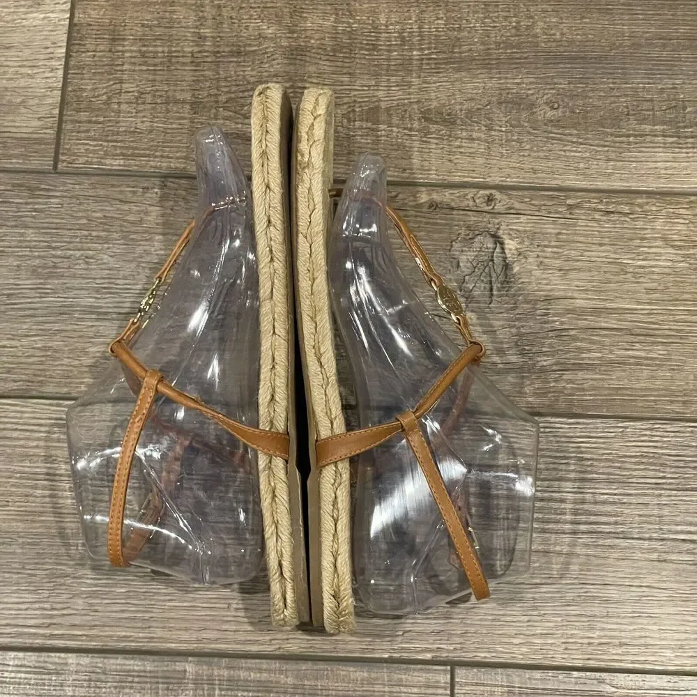Tory Burch Brown Leather Emmy Flat Espadrilles Thong Sandals Size 8B Womens